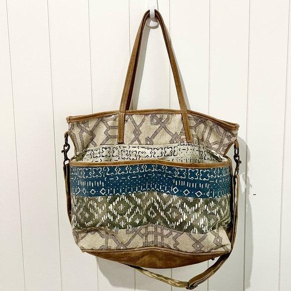 Southwestern Print  Canvas Leather Diaper Bag Baby Bag - Picture 3 of 15